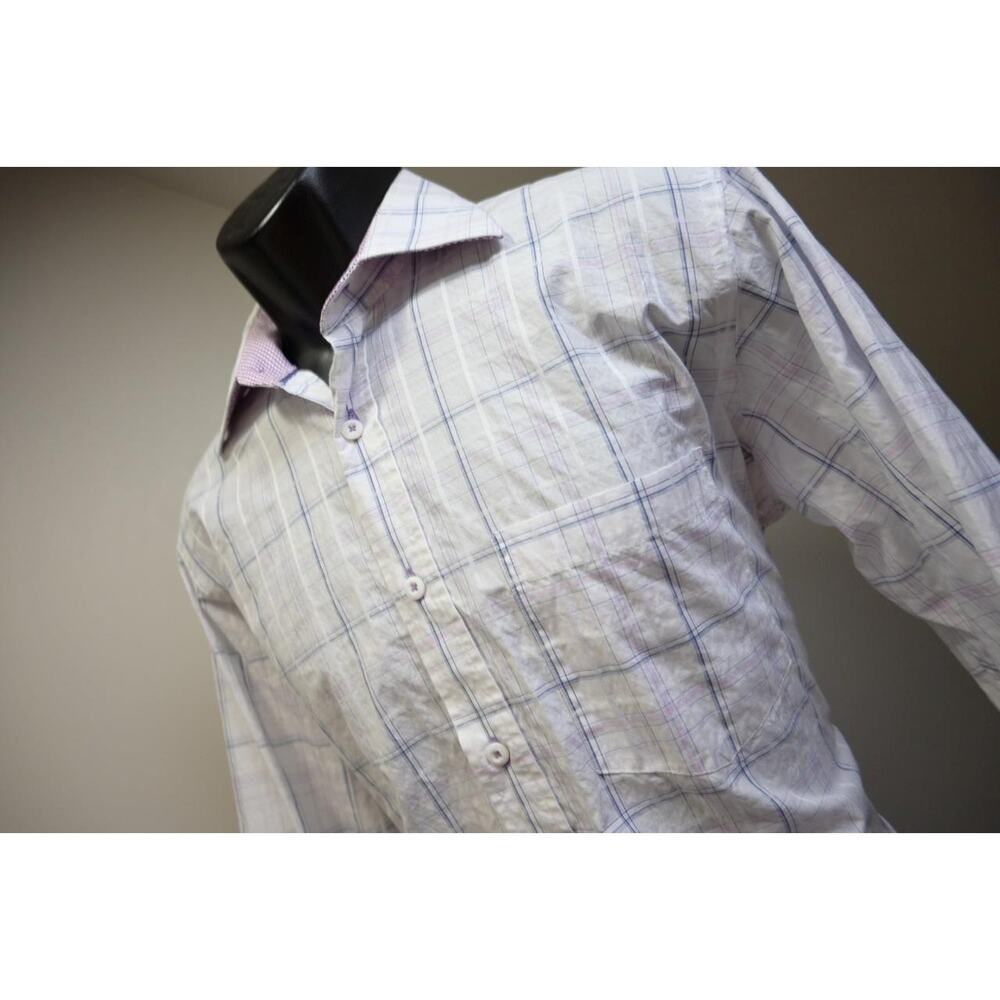 Bugatchi Uomo Dress Shirt Flip Cuff Plaid Classic Button Up Mens Size Medium